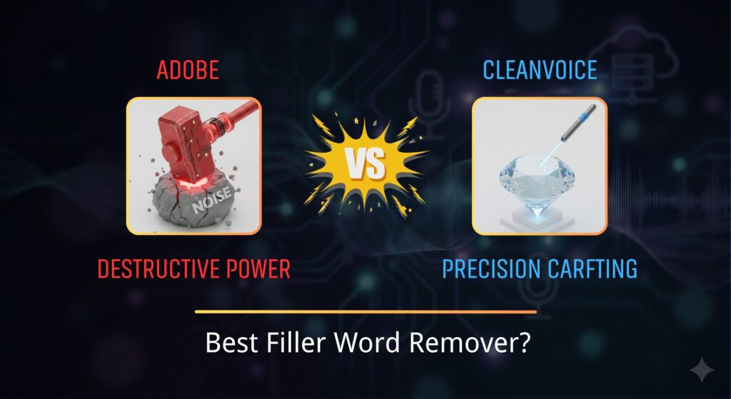 Cleanvoice vs Adobe Podcast Enhance noise reduction test chart