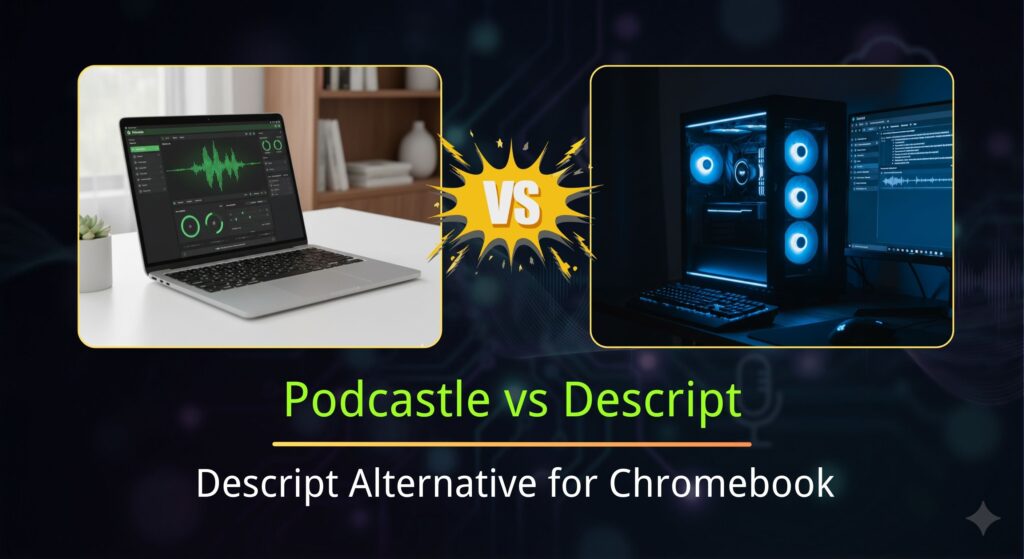 Descript vs Podcastle:Podcastle running on Chromebook