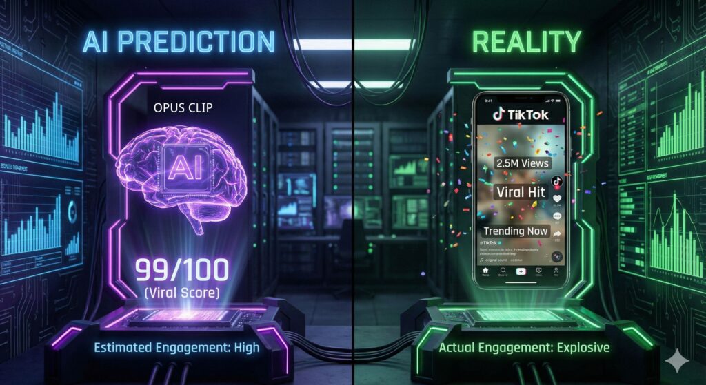 Opus Clip viral score vs actual tiktok views chart