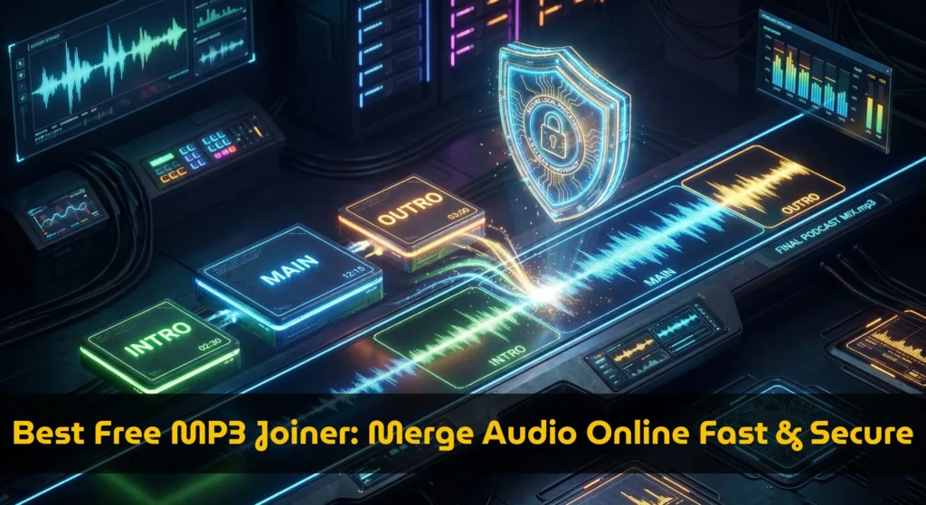 Diagram showing how an mp3 joiner combines podcast intro and outro